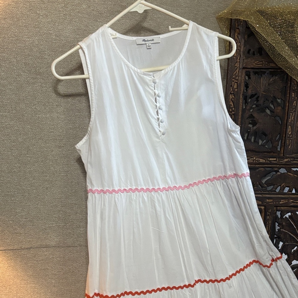 Madewell White Sleeveless Dress with Pink and Orange Accents